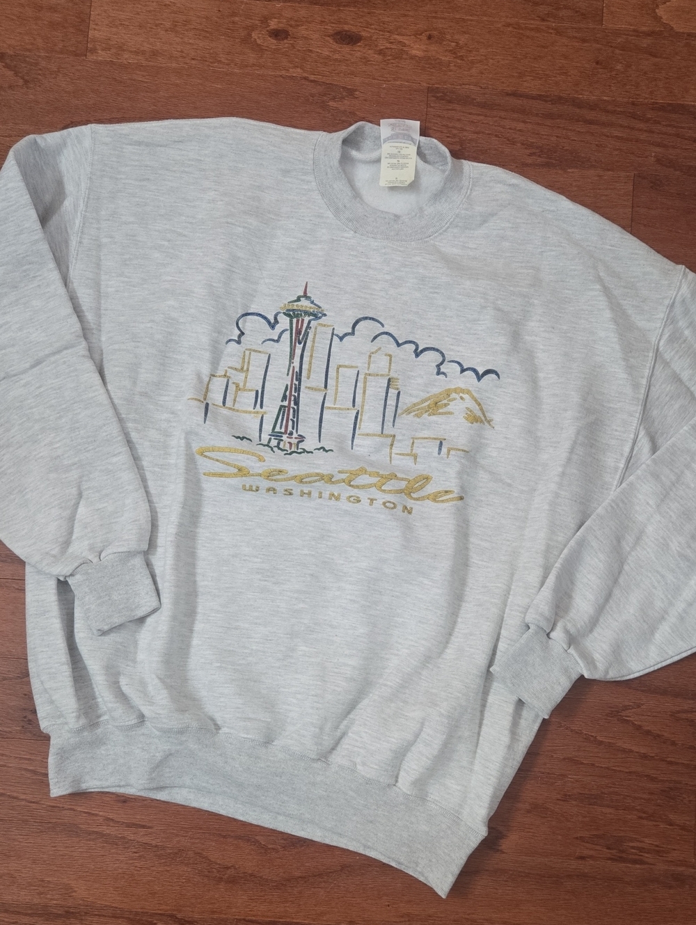 Seattle Skyline Vintage Jerzees Super Sweats Crewneck Sweatshirt Light Gray XL